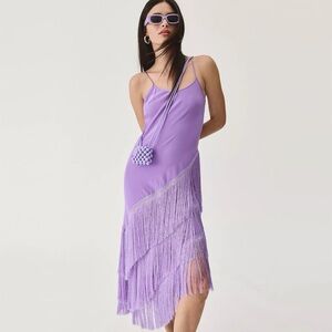 Anthropologie Delfi Collective Silk Asymmetrical Fringe Dress